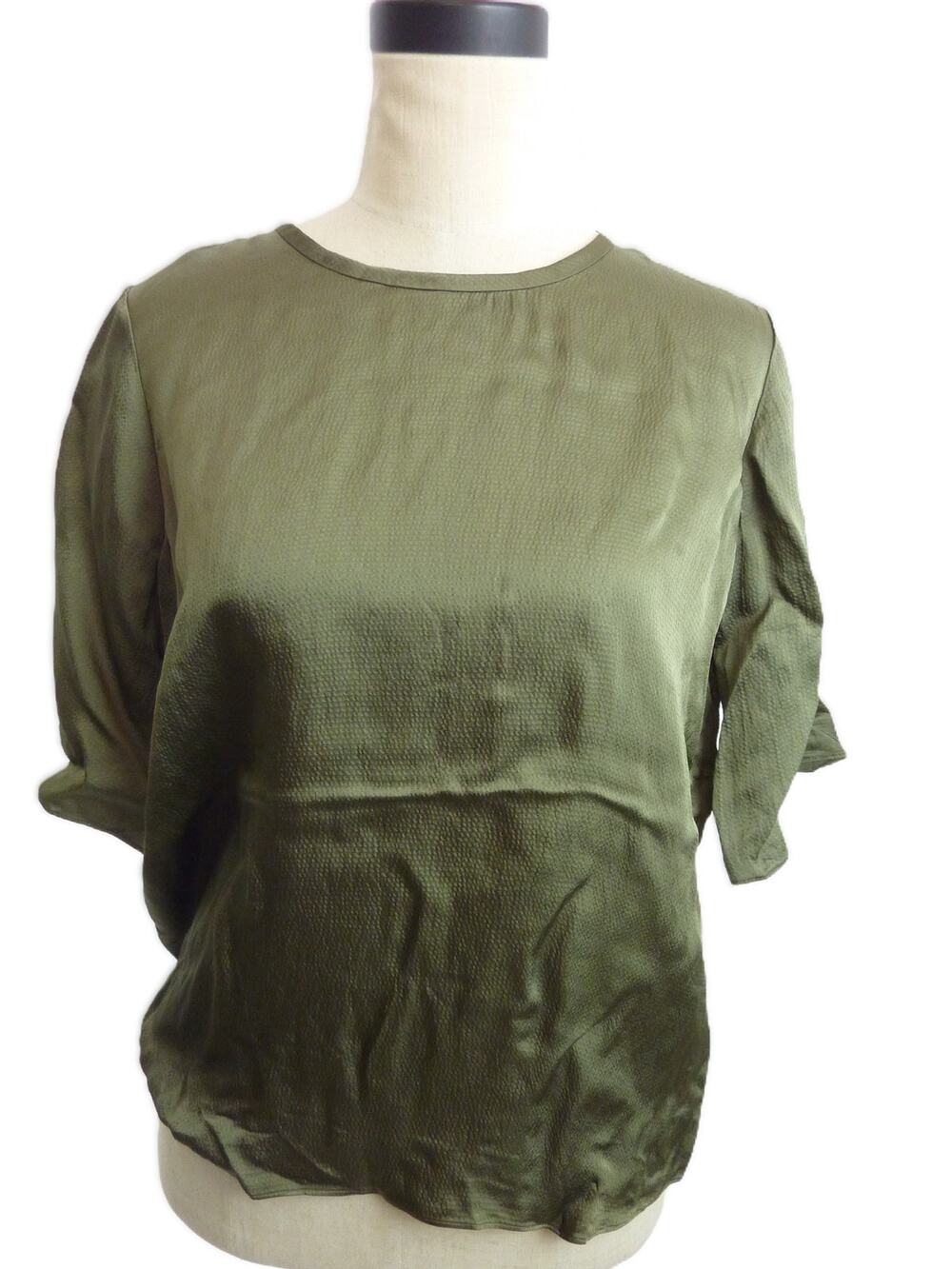 NWT Everlane Womens The Satin Relaxed Tee Textured Blouse XS Green Office Work